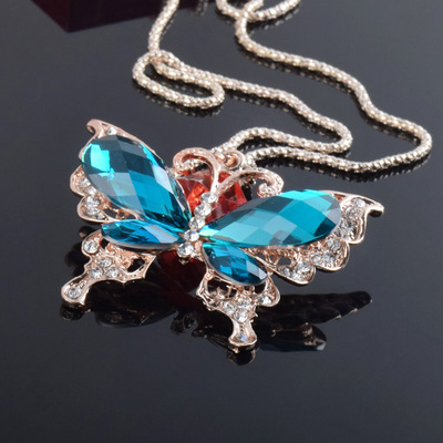 高檔毛衣鏈 電鍍藍色寶石蝴蝶，引領女士飾品批發(fā)新風尚